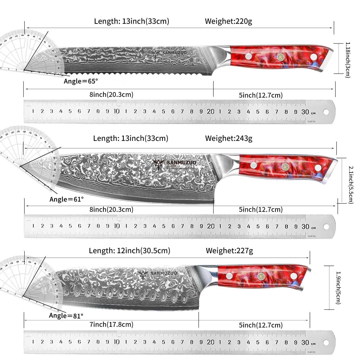 5-Piece Damascus Knife Set