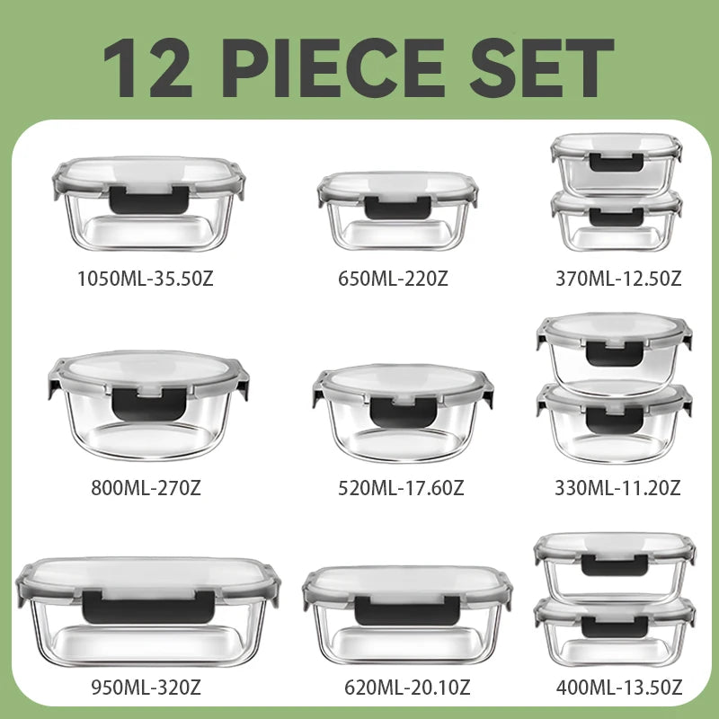 12-Piece Glass Meal Prep Container Set