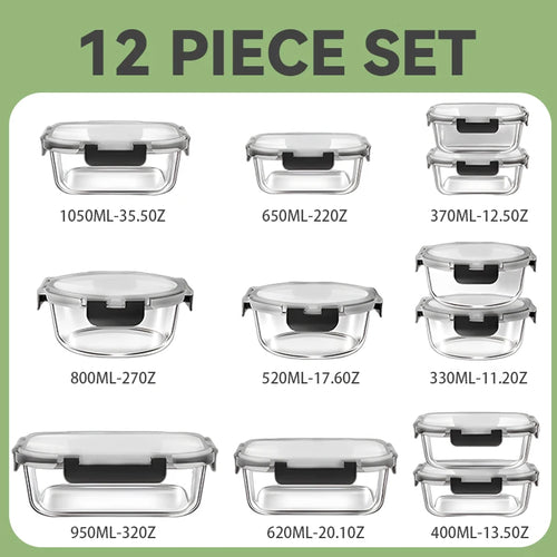 12-Piece Glass Meal Prep Container Set
